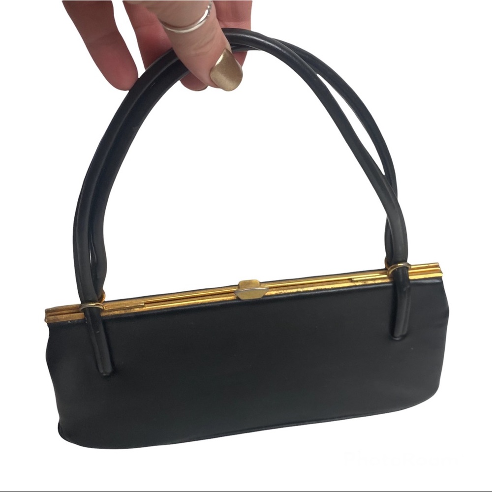 Vintage‎ Essell England 50s Black Gold Hand Bag - Picture 2 of 14